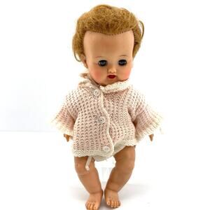 Vintage Ideal Drink & Wet Baby Doll 13" Tall Blonde Hair Sleepy Eye